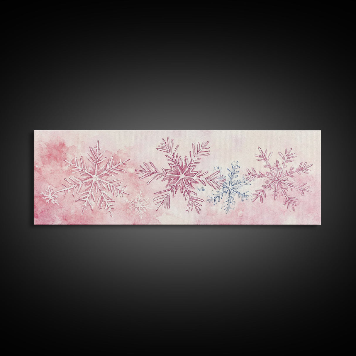 Hand-Painted Snowflake Art Canvas Print, Christmas Rustic Winter Wall Decor, Light Pink Abstract Artwork, Cozy Living Room Art Gift