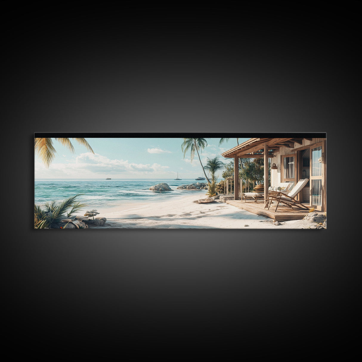 Tropical Beach Framed Canvas Print Coastal Landscape Art Nautical Decor Relaxing Living Room Wall Art Panoramic Seascape Painting