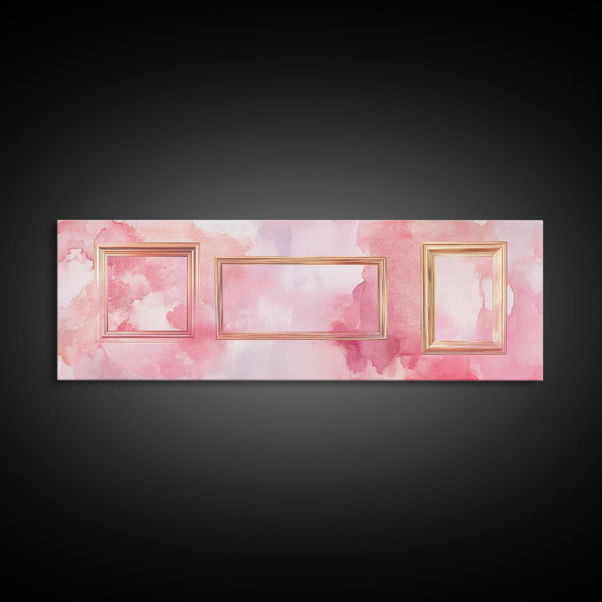 Golden Frames Canvas Print Light Pink Wall Art Minimalist Decor Modern Artistic Horizontal Artwork Boho Home Gift Idea