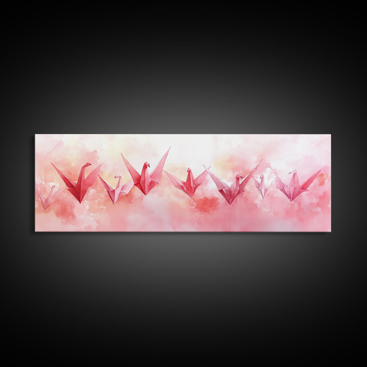 Origami Cranes Canvas Print Pink Wall Art Whimsical Decor Artistic Living Room Boho Minimalist Style Bedroom Gift Idea Artwork