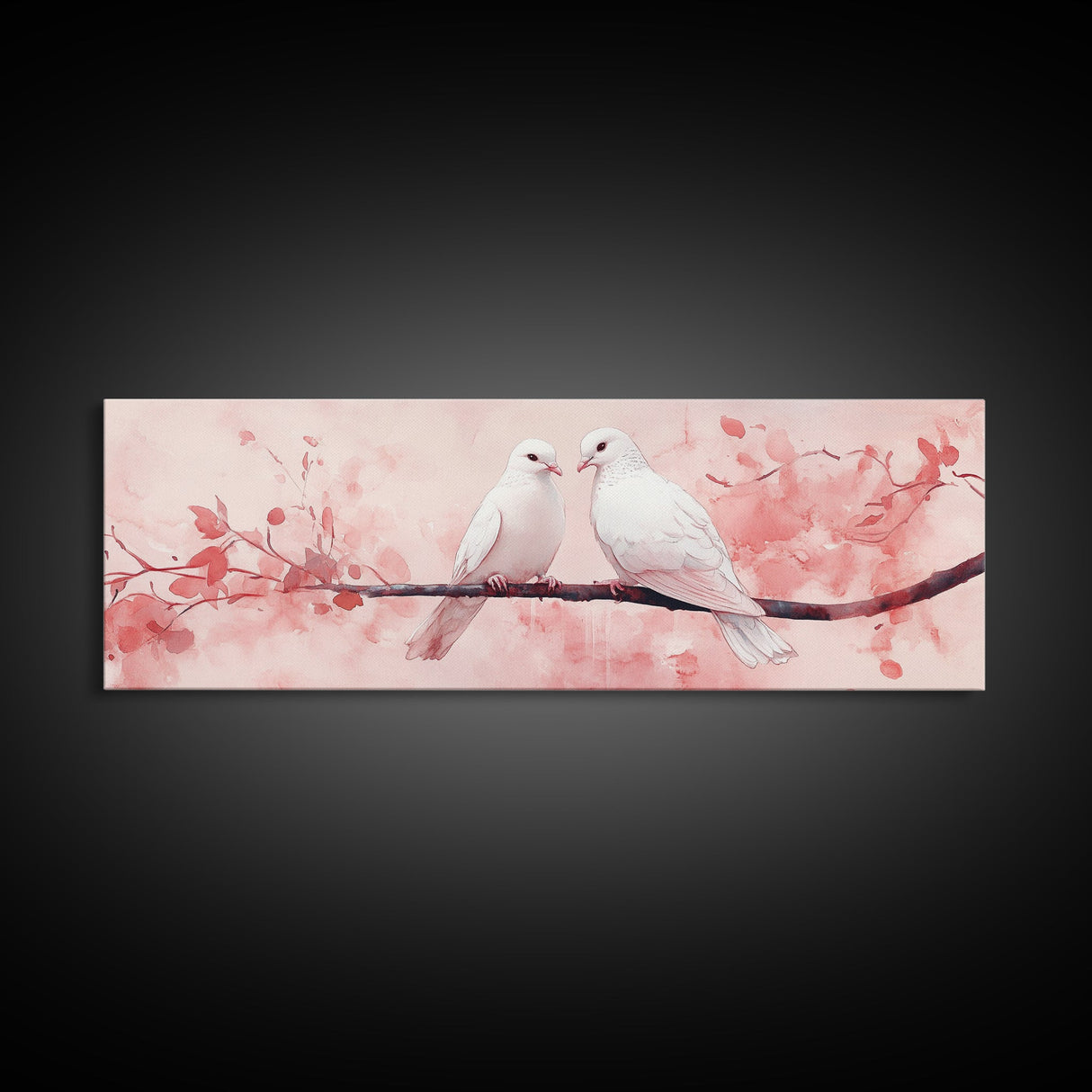 White Dove Painting on Cherry Branch, Canvas Print, Cherry Blossom Art, Bedroom Aesthetic, Whimsical Decor, Spring Wall Art Style
