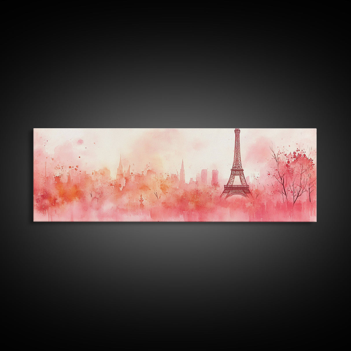 Eiffel Tower Blush Sky Canvas Print, Paris Landscape Art, Light Pink Wall Art, Romantic Artwork, Gift Idea For Her, Extra Wide Art