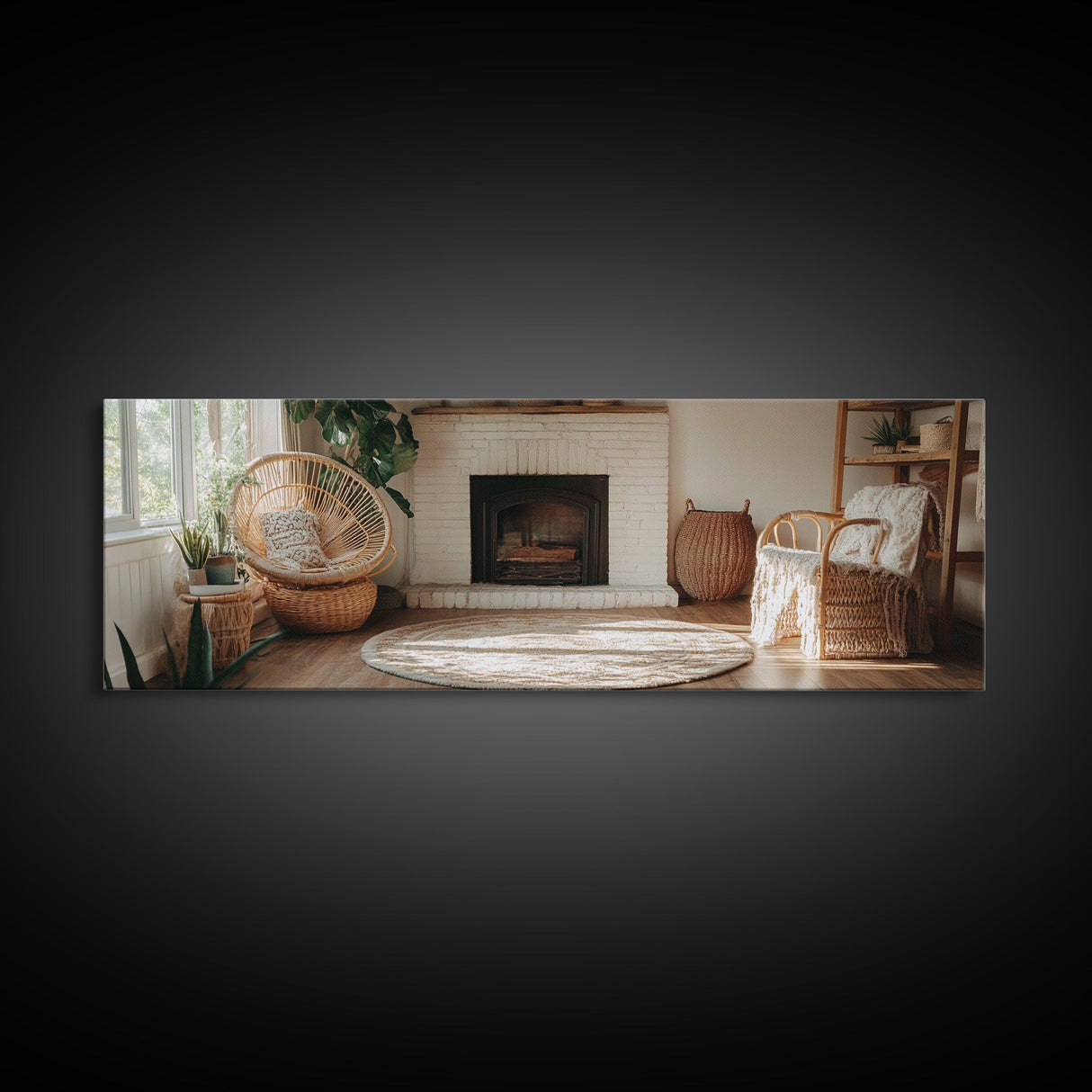 Framed Canvas Print Cozy Farmhouse Art Rustic Decor Wicker Charm Living Room Above Sofa Wall Art Warm Tones Gift Idea