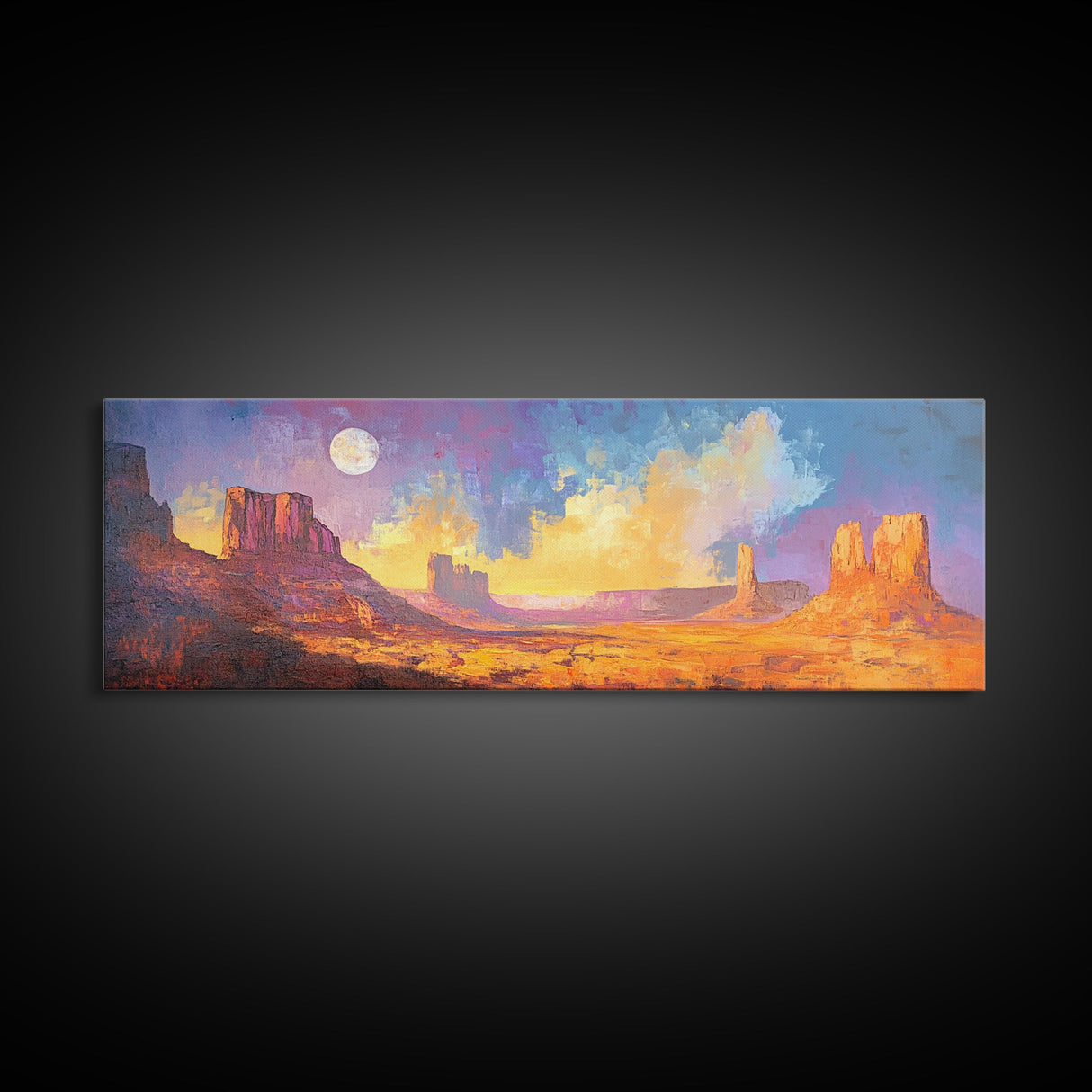 Desert Moonlight Glow Canvas Print, Moody Art, Above Couch Wall Art, Southwest Painting, Bedroom Art, Rustic Wall Decor, Gift Idea