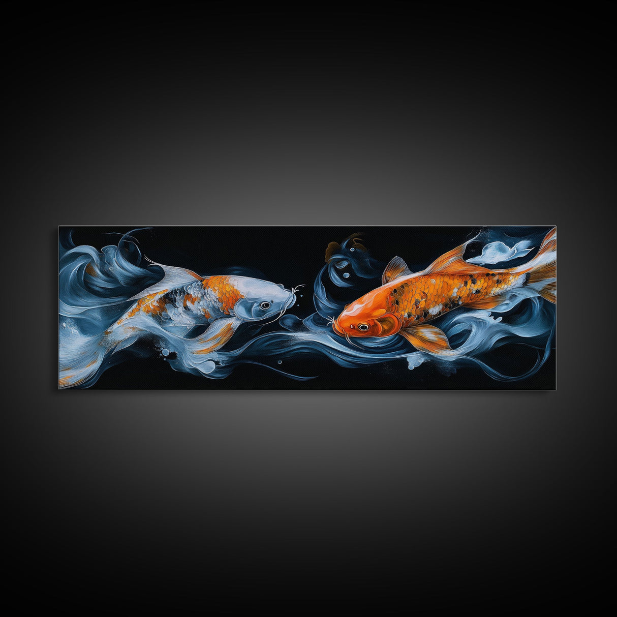 Dual Koi Serenity Canvas Print, Zen Wall Art, Coastal Wall Art, Rustic Decor, Teal Wall Art, Nautical Painting, Above Sofa Art
