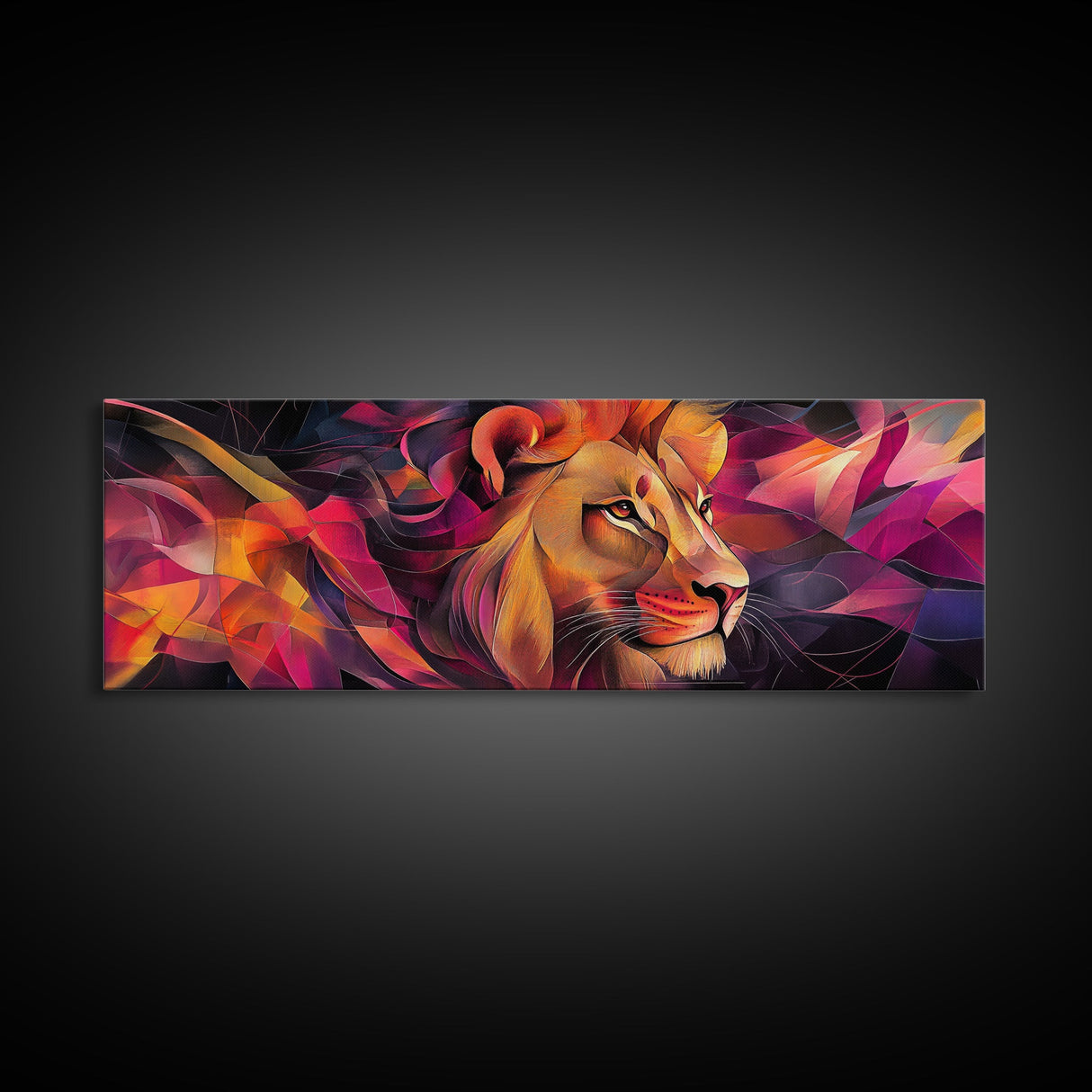 Majestic Lion Glow Framed Canvas Print, Vibrant Wall Art, Rustic Painting, Bedroom Decor, Gift Idea, Above Couch Art, Living Room Art