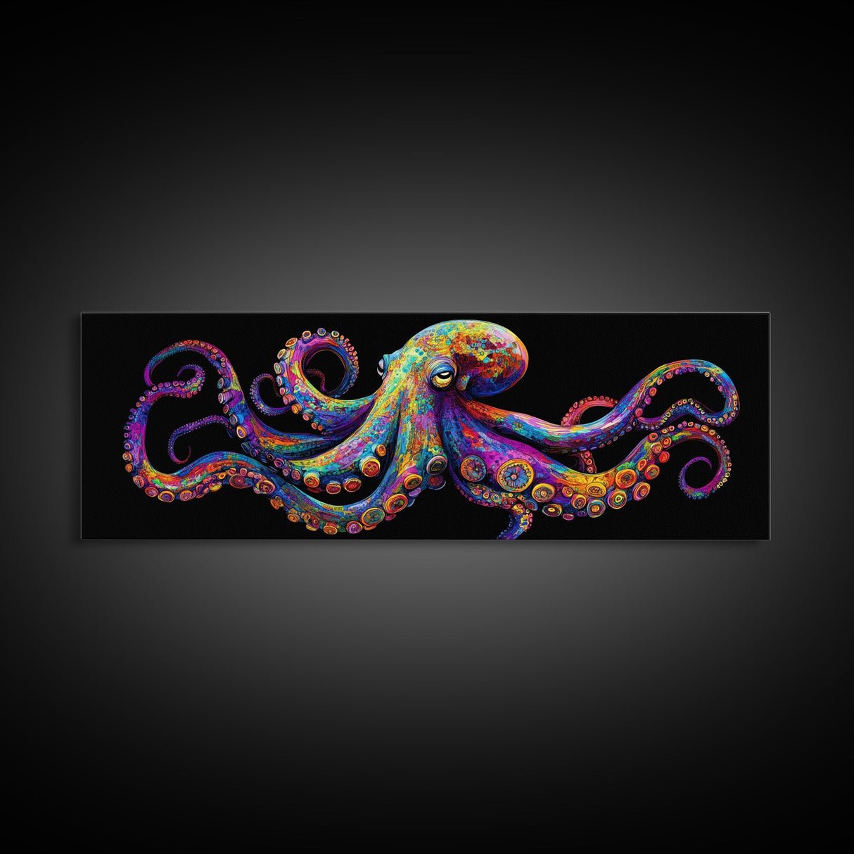 Vibrant Octopus Art Canvas Print Coastal Decor Nautical Wall Art Gift Idea Underwater Ocean Life Abstract Extra Wide Horizontal