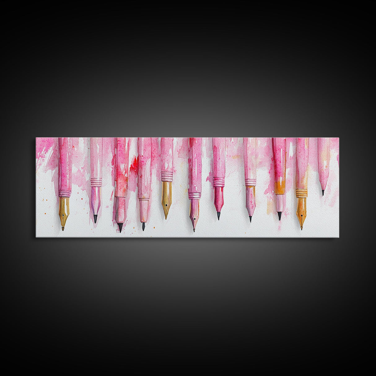 Abstract Pink Pens Framed Canvas Print - Whimsical Art, Light Pink Dorm Wall Decor, Vertical Art Gift Idea, Unique Living Room Canvas Print