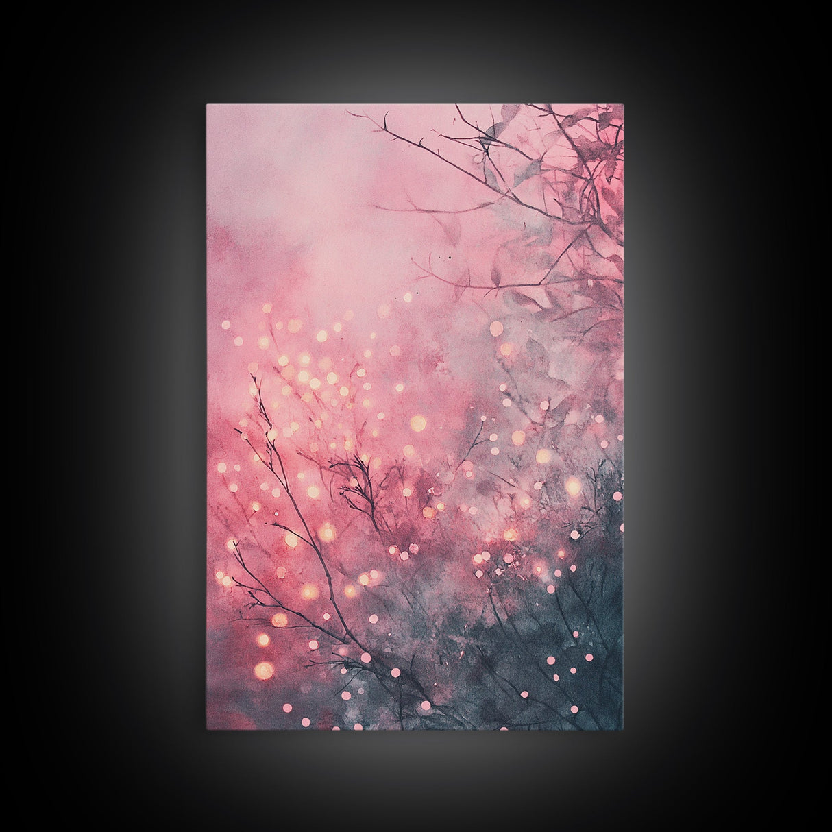 Soft Pink Glow Framed Canvas Print | Cherry Blossom Painting | Light Pink Wall Art | Wabi Sabi Art | Above Sofa Decor | Living Room Art