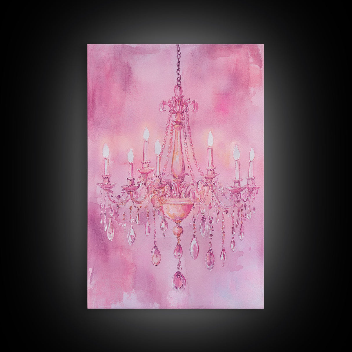 Elegant Pink Chandelier Canvas Print | Romantic Light Wall Art | Rustic Wall Decor | Bedroom Accent | Above Sofa Art | Farmhouse Vibe