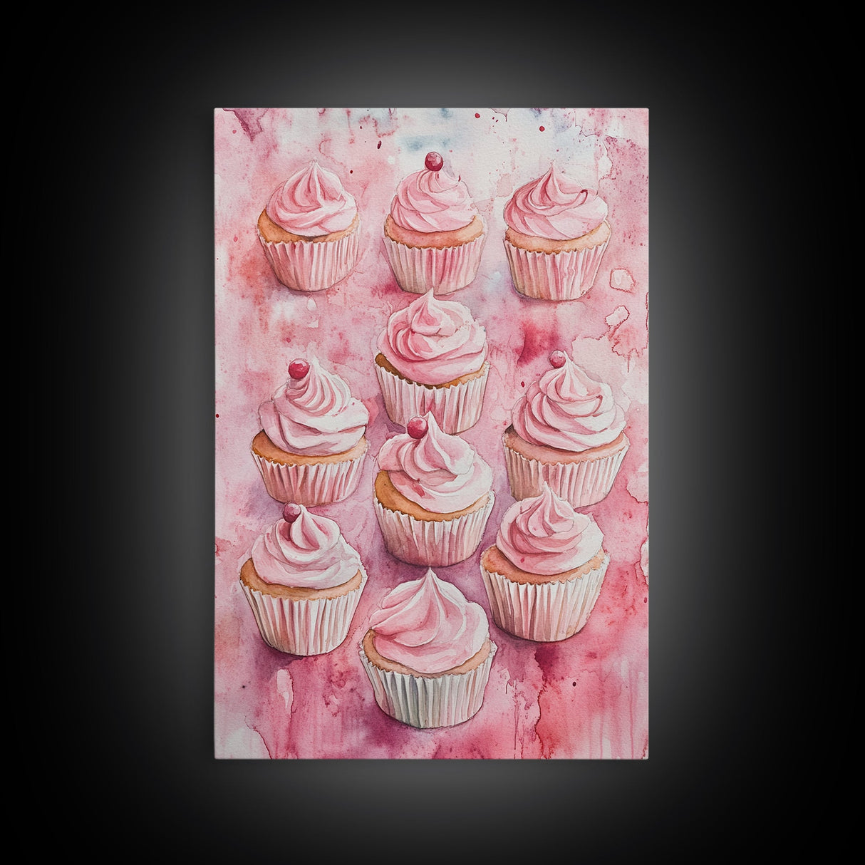 Pink Cupcakes Canvas Print Food Review Kitchen Art Dessert Wall Art Rustic Farmhouse Decor Gift Idea Pastel Whimsical Artwork