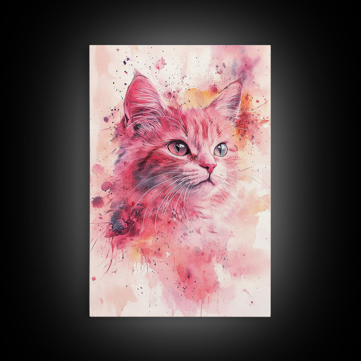 Pink Cat Portrait Canvas Print, Whimsical Art, Feline Wall Art, Light Pink Wall Art, Bedroom Art, Artistic Decor, Gift Idea for Cat Lovers