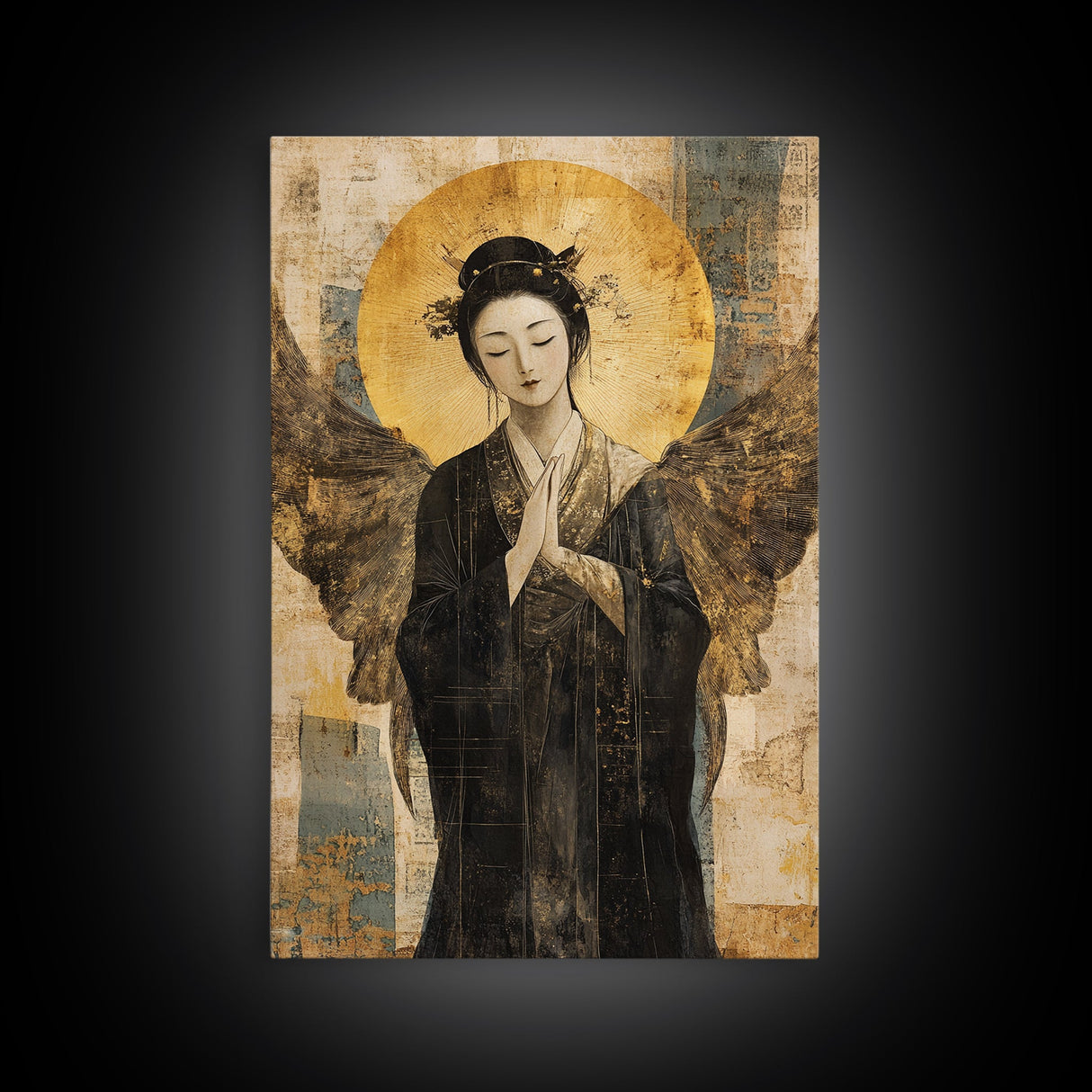 Ethereal Angel Framed Canvas Print Dark Angels Wall Art Goddess Art Print Rustic Wall Art Sacred Geometry Art Spiritual Decor Bedroom Art