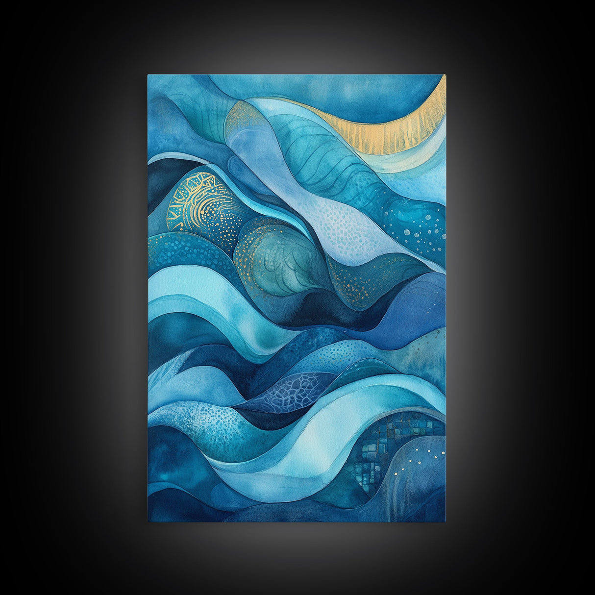 Flowing Blue Waves Canvas Print Modern Coastal Art Abstract Zen Decor Nautical Wall Gift Idea Bedroom Calm Artwork Design