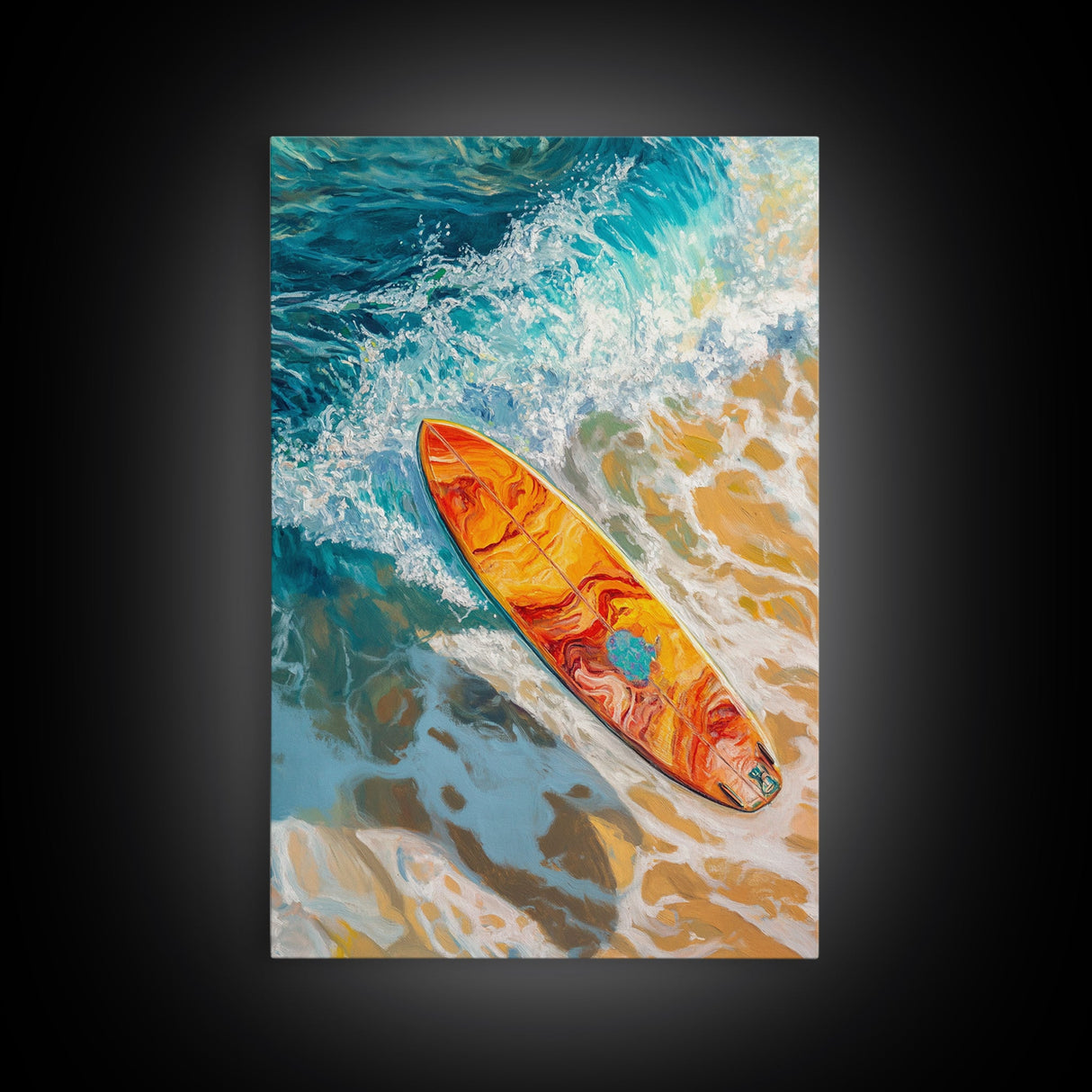 Surfboard Ocean Canvas Print with Coastal Landscape Art and Nautical Beach Decor for Summer Living Room or Bedroom Wall