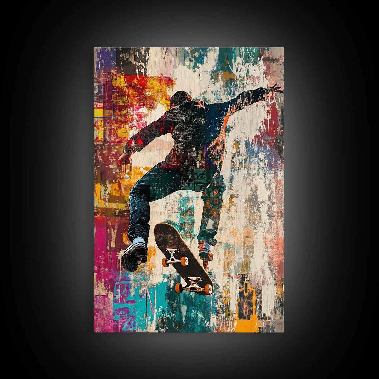 Urban Skater Canvas Print with Graffiti Wall Art and Street Style Design, Perfect for Modern Chicano Art Inspired Decor