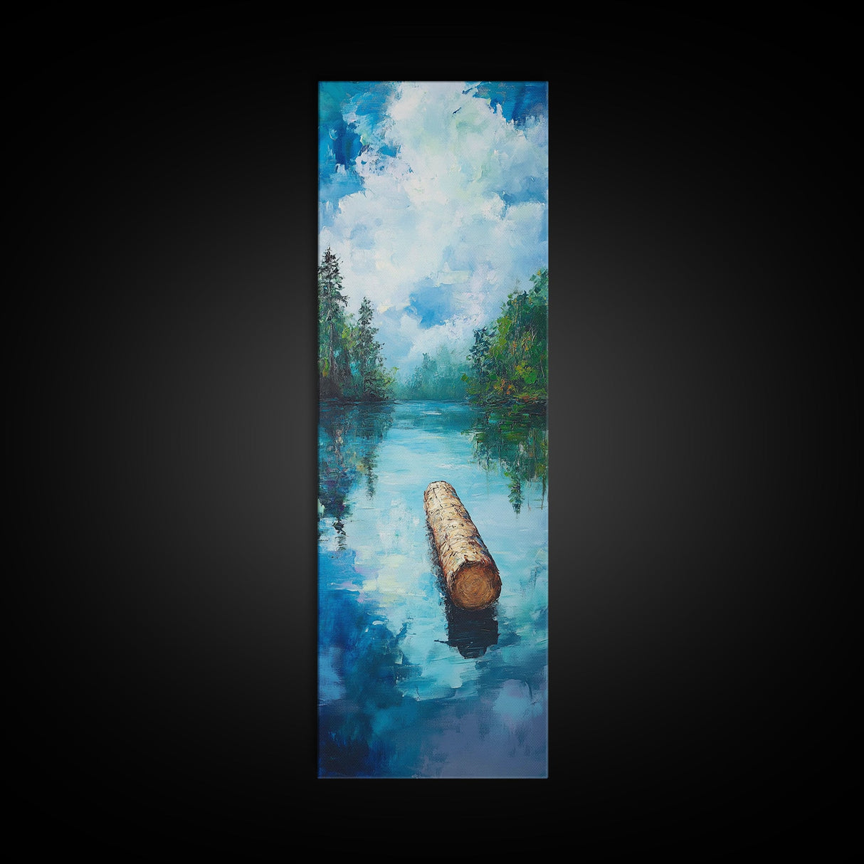Tranquil Lake, lake Tahoe art, above bed wall art, pine tree art, mountain painting, gift idea for him, Framed Canvas Print