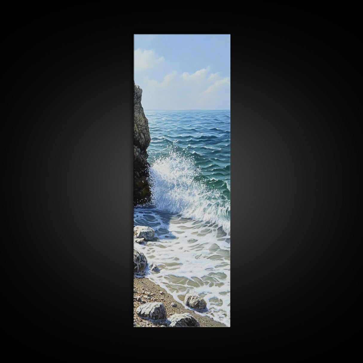 Ocean Waves, rocky beach seascape, coastal painting, nautical decor, landscape painting, extra wide art, Canvas Print