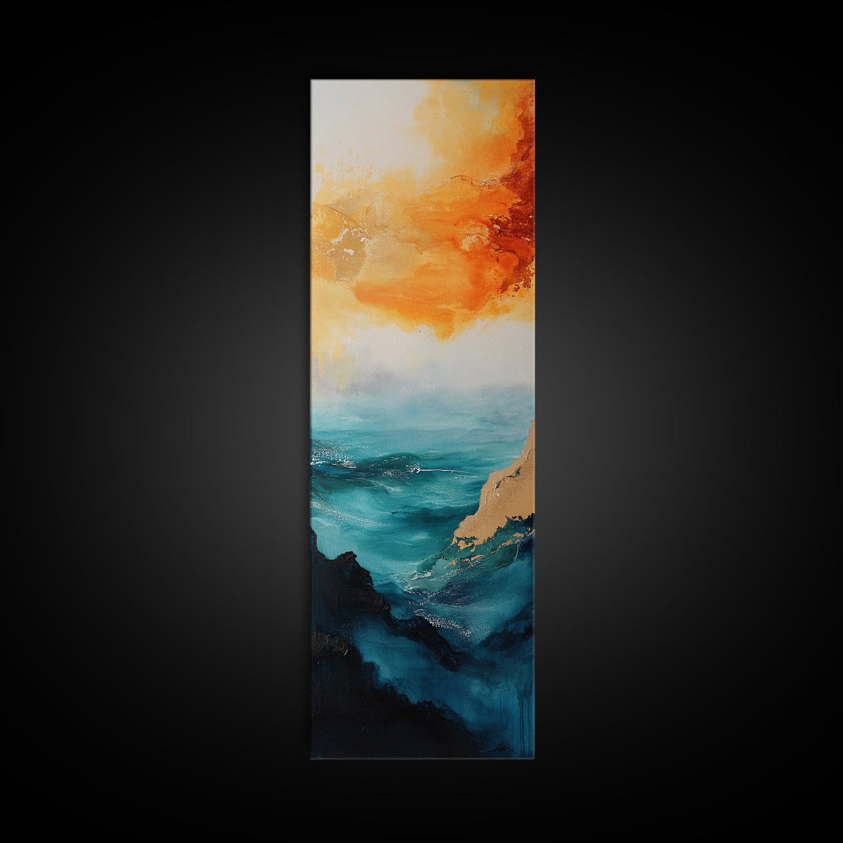 Golden Horizon, painting morro bay, nautical painting, orange abstract art, extra wide art, southwest wall art, Framed Canvas Print