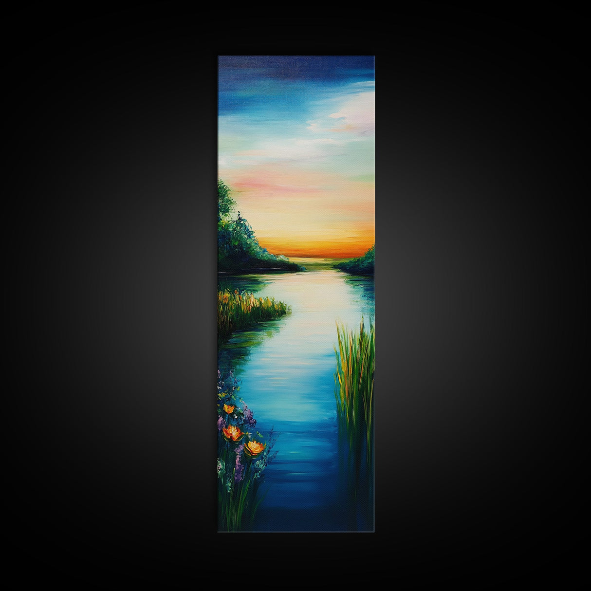 Sunset Lake, Smoky Mountain Art, Moody Art, Panoramic Art, Above Couch Art, Coastal Wall Art, Tall Narrow Art, Canvas Print