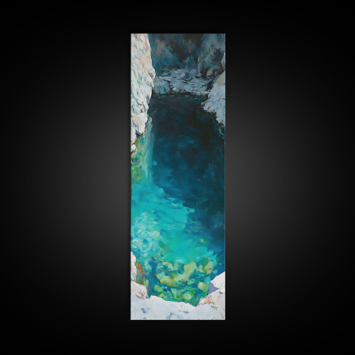 Teal wall art, hidden lagoon, ocean painting, moody art, coastal decor, framed canvas print, nautical art, above bed wall art