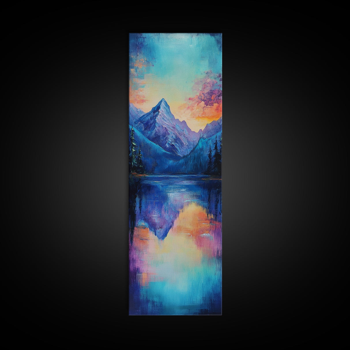 Mountain Reflection, landscape painting, lake Tahoe art, moody art, bedroom art, gift idea for him, Framed Canvas Print