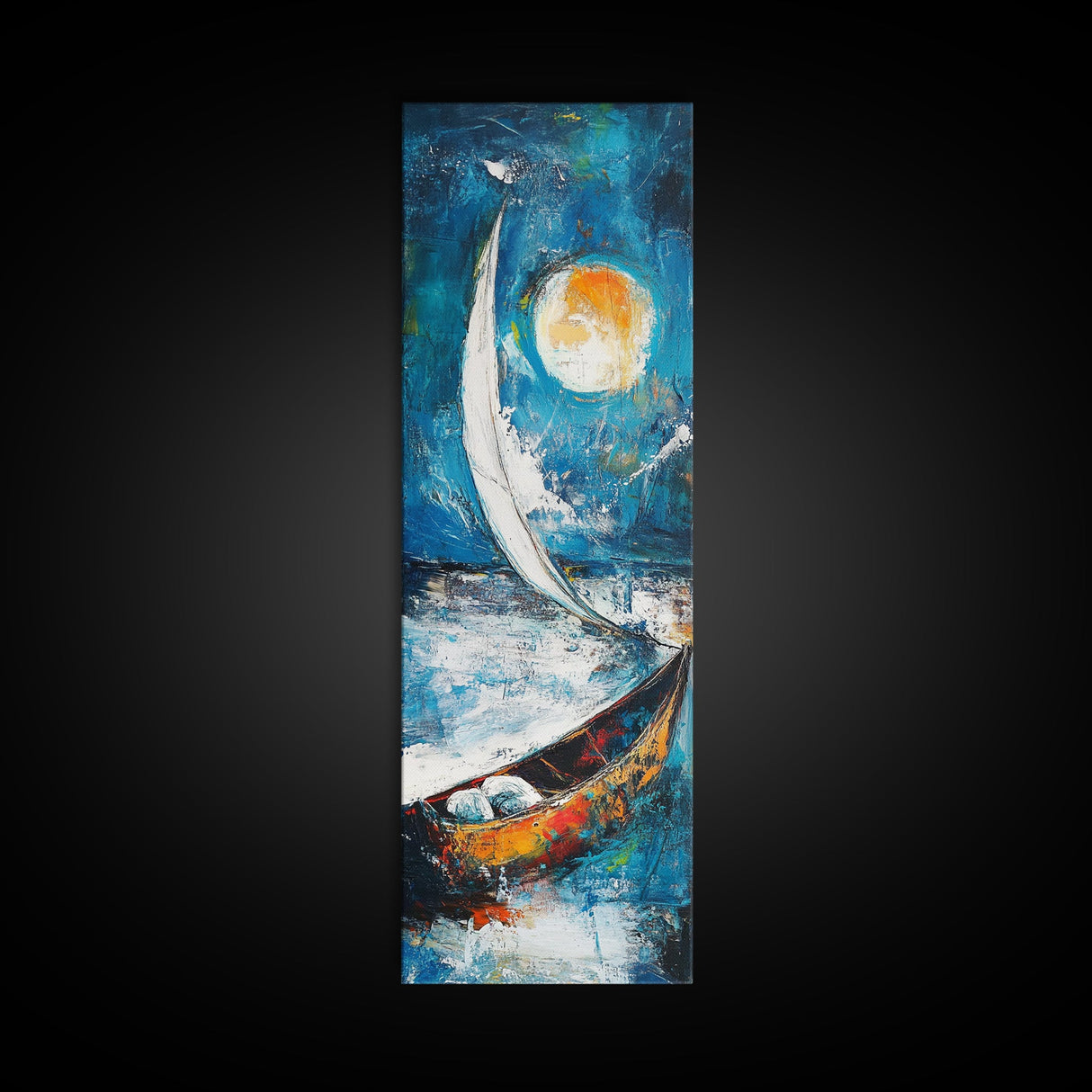 Sailboat, Moonlit Ocean, Nautical Wall Art, Coastal Landscape Art, Seascape Painting, Framed Canvas Print, Above Couch Art