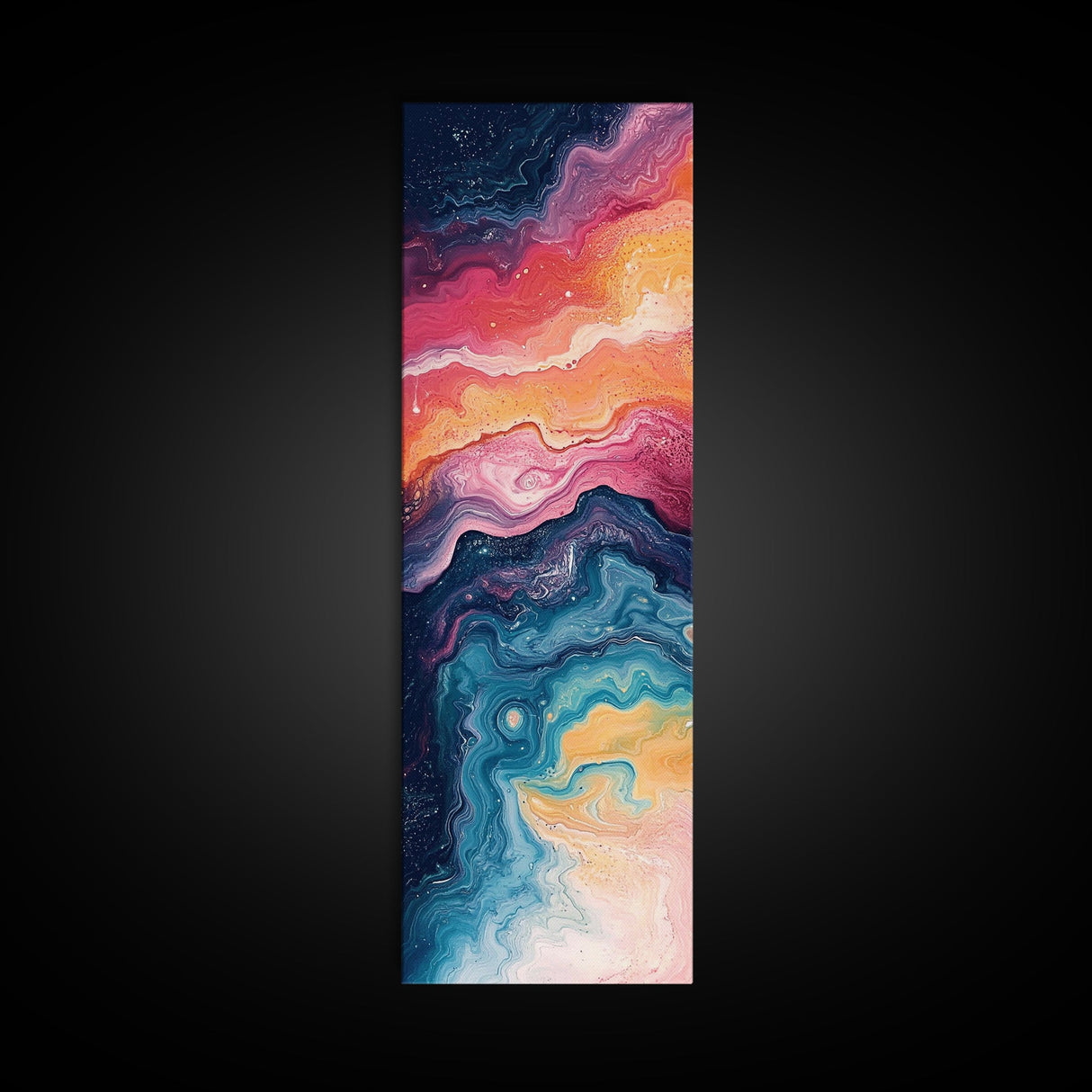 Cosmic Waves, abstract painting, sacred geometry wall art, pink orange wall art, modern home decor, Framed Canvas Print