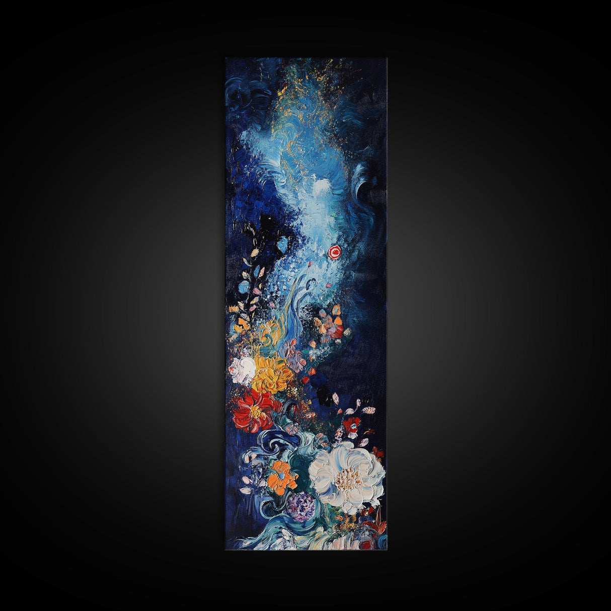 Starry Floral, botanical prints, wildflower painting, floral artwork, whimsical art, colorful nature painting, moody art