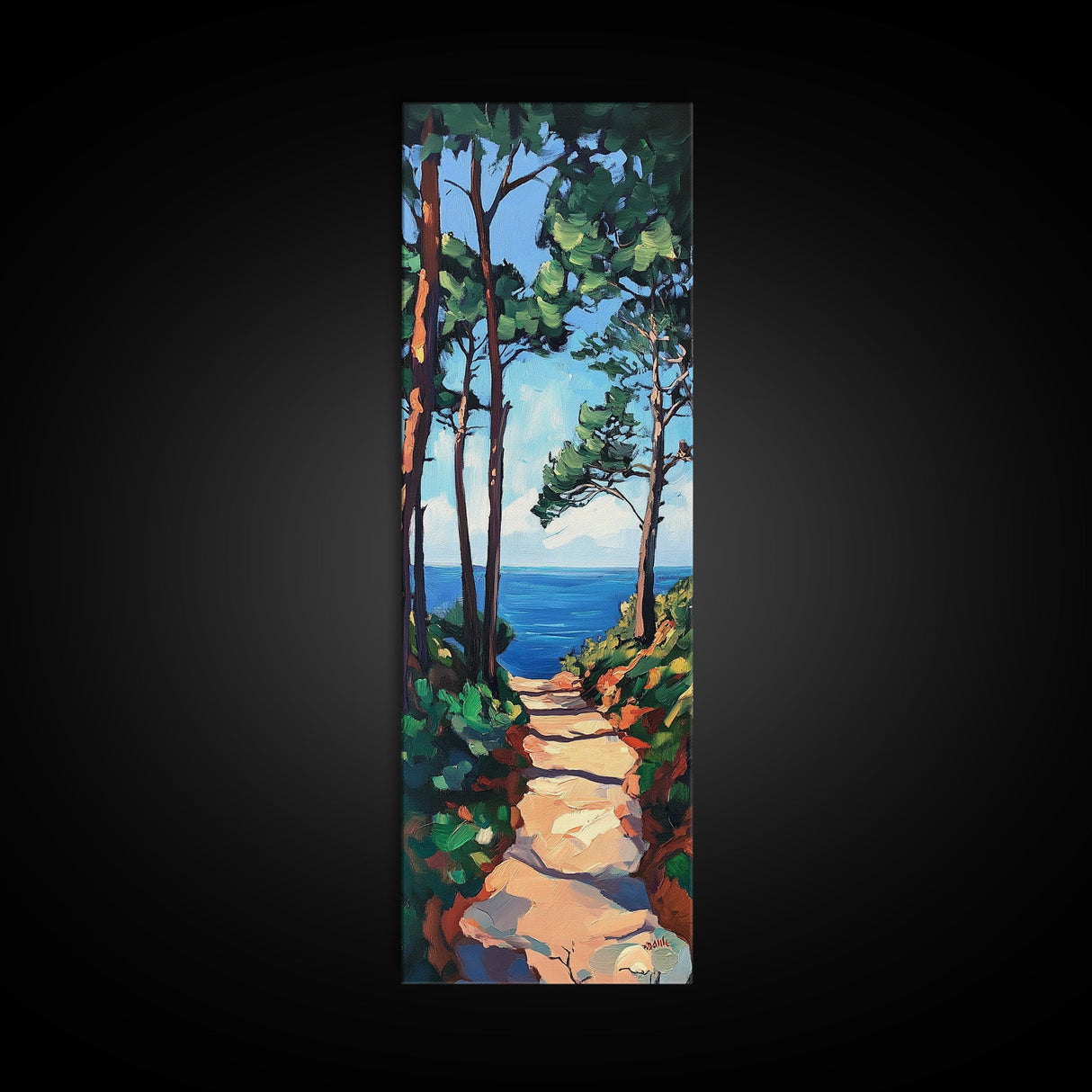 Coastal Path, Pine Tree Art, Nautical Wall Art, Coastal Decor, Living Room Art, Gift Idea for Her, Framed Canvas Print