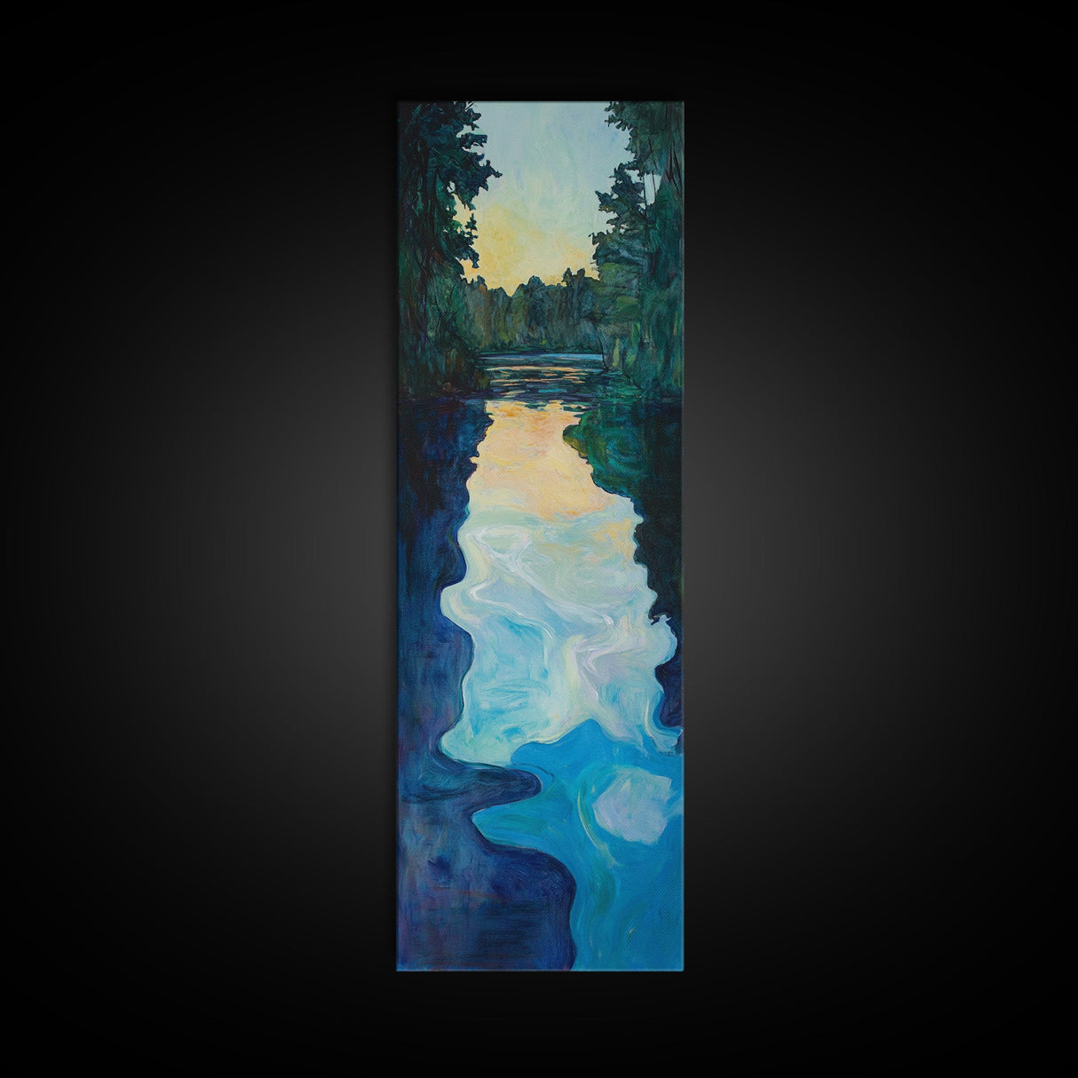 Sunset Reflection, lake Tahoe art, moody art, landscape painting, framed canvas print, vertical wall art, bedroom art