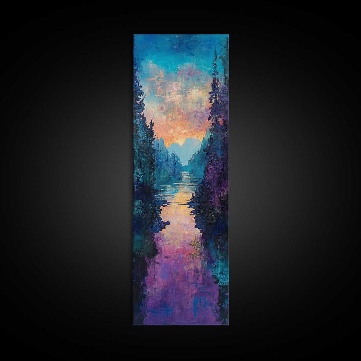 Twilight Mountain, smoky mountain art, pine tree art, framed canvas print, moody art, landscape painting, above bed wall art