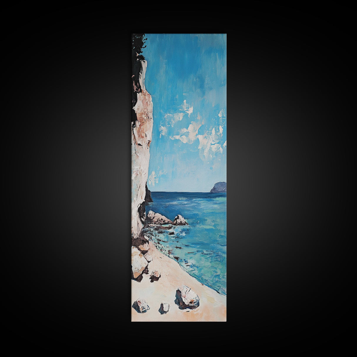 Seaside Cliff, painting morro bay, coastal wall art, framed canvas print, blue and green wall art, landscape painting, boho art