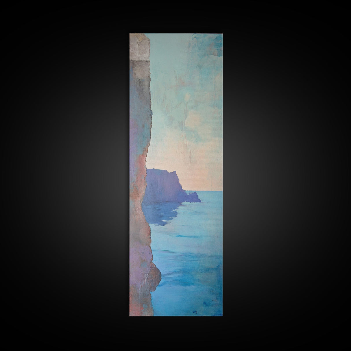 Cliffside View, Misty Horizon, Ocean Painting, Canvas Print, coastal decor, wabi sabi art, seascape painting, minimalist art