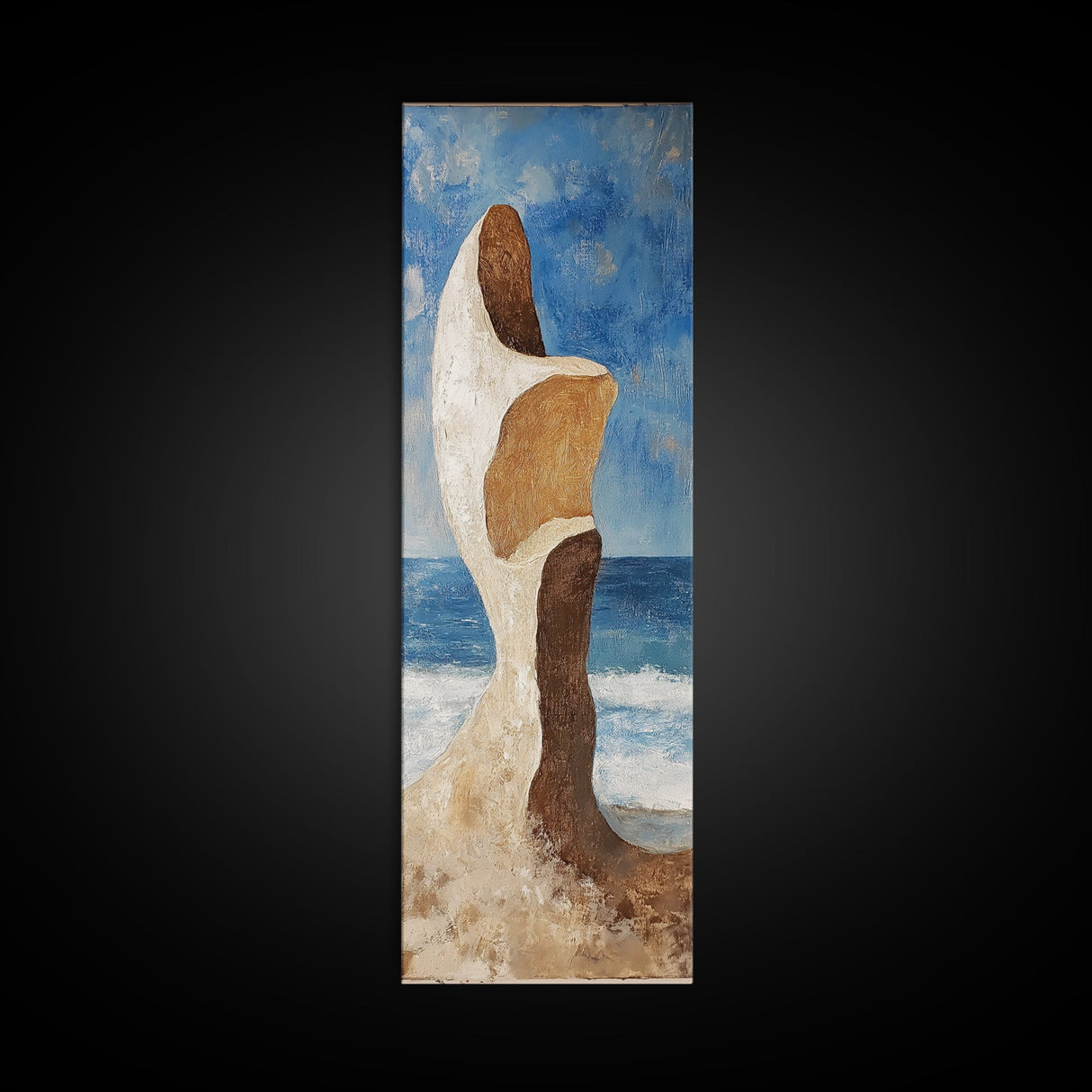 Surreal Beach Rock, coastal decor, wabi sabi art, abstract landscape painting, framed canvas print, above couch art