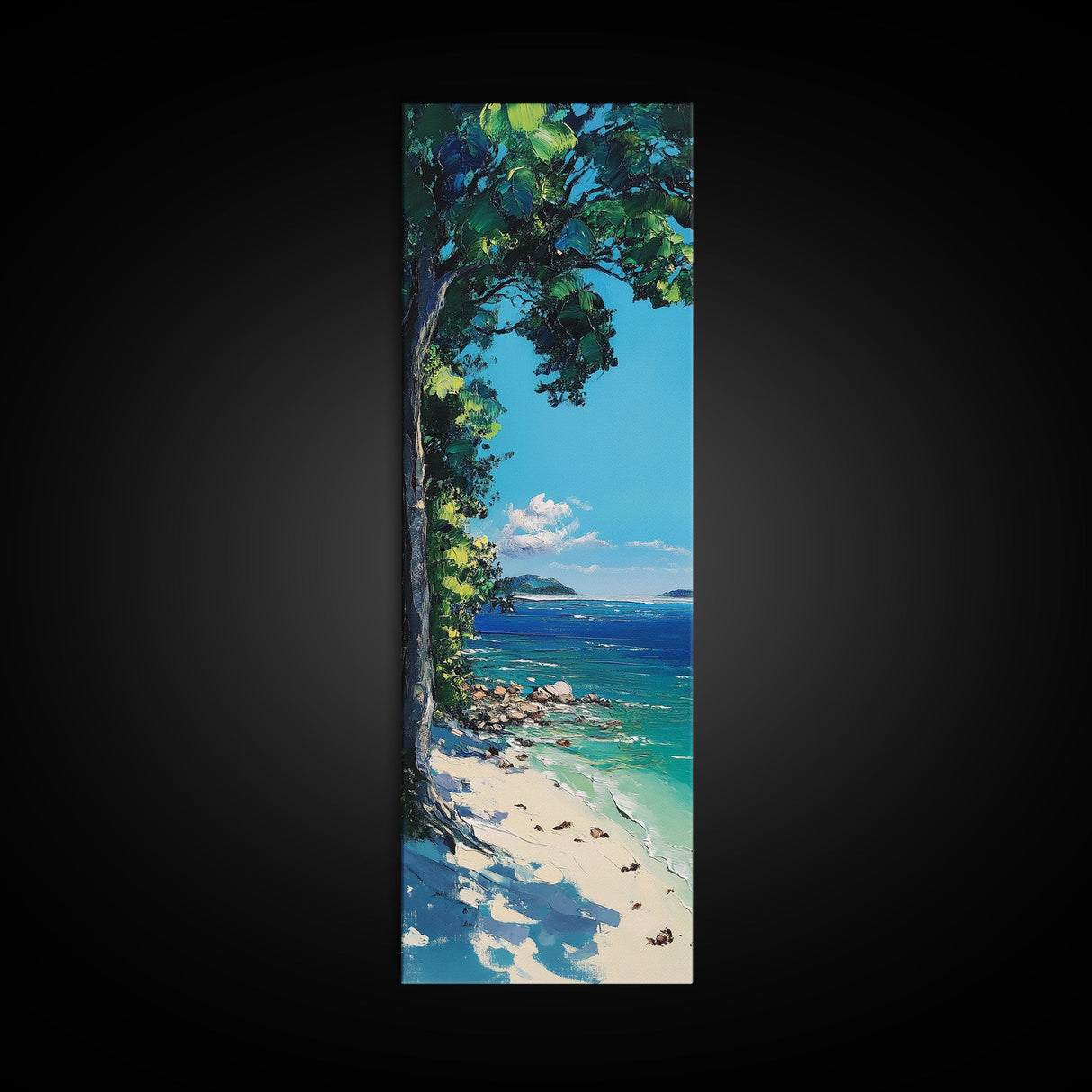 Coastal Landscape Art, Nautical Wall Art, Beach House Decor, Palm Tree Painting, Seascape Painting, Framed Canvas Print