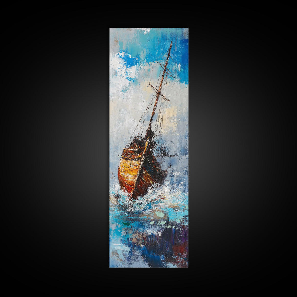 Shipwreck, nautical wall art, seascape painting, coastal landscape art, rustic decor, ocean wall art, Framed Canvas Print