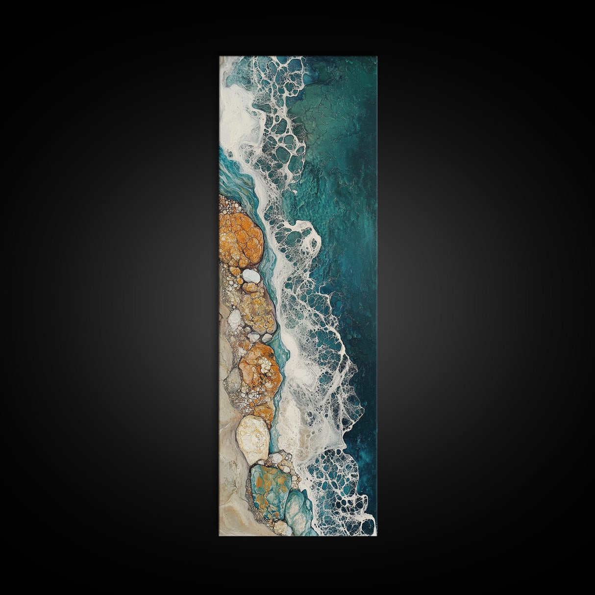 Rocky Shore, coastal painting, ocean wall art, seascape painting, extra wide art, boho art, wabi sabi art, Canvas Print