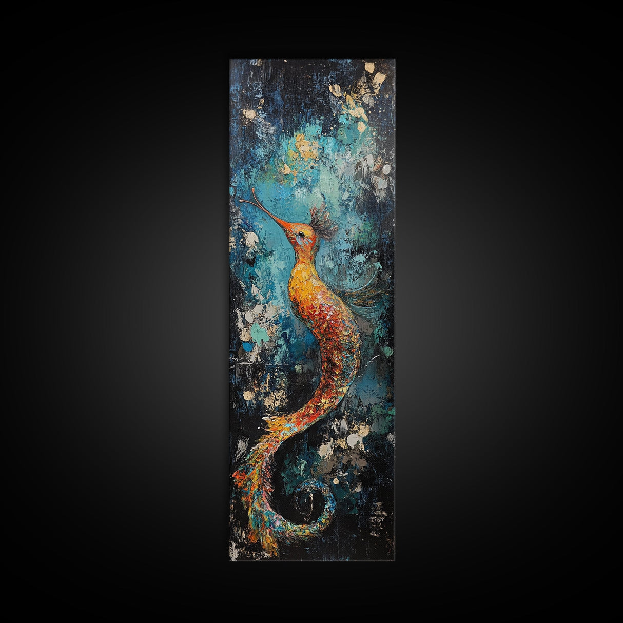 Fantasy Sea Creature, koi fish painting, moody art, whimsical art, wabi sabi art, framed canvas print, vertical wall art