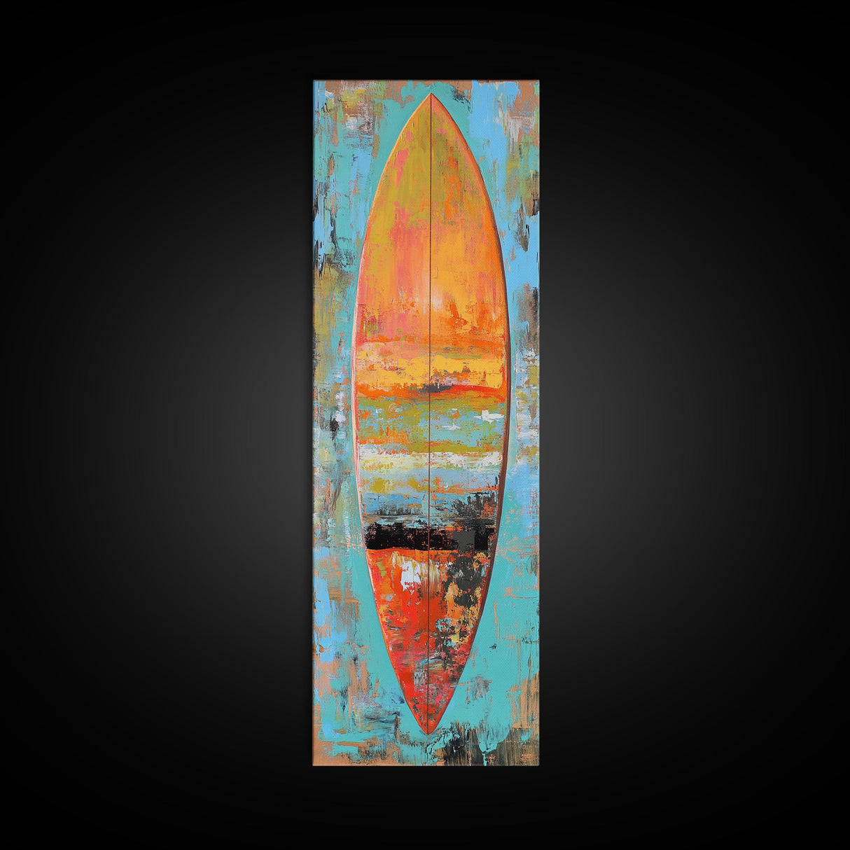 Surfboard Painting, Ocean Art, Canvas Print, Coastal Cowgirl Wall Art, Beach House Art, Tropical Art, Long Narrow Art