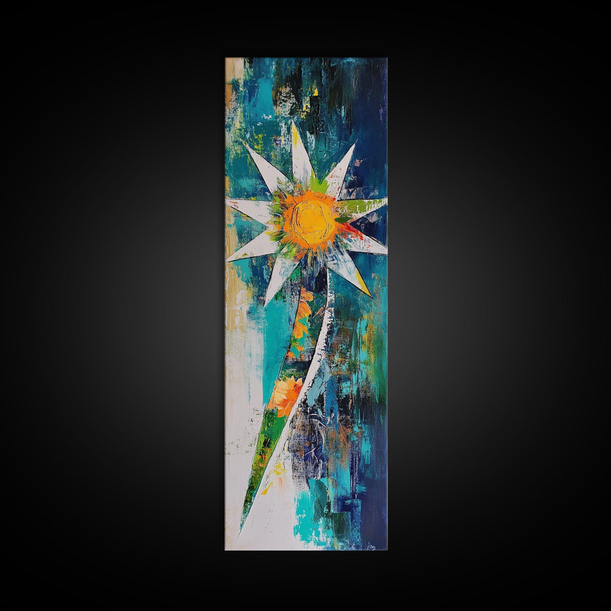 Abstract Star, Agave Painting, Mosaic Wall Art, Sacred Geometry Wall Art, Modern Botanical Prints, Canvas Print, Tall Narrow Art