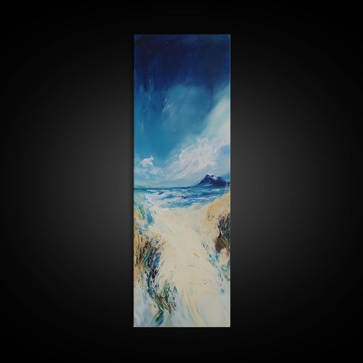 Windy Dunes, coastal landscape art, framed canvas print, nautical decor, Ireland painting, beach house wall art