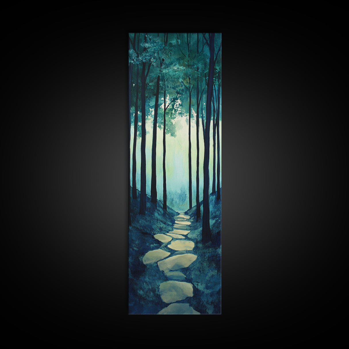 Forest Path, pine tree art, wabi sabi wall art, rustic decor, landscape painting, tall narrow art, green wall art, canvas print