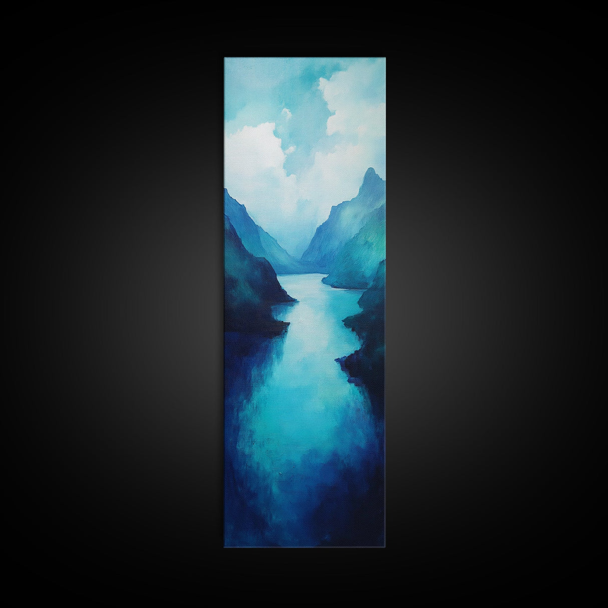 Blue and Green Wall Art, Moody Art, Landscape Painting, Framed Canvas Print, Wabi Sabi Art, Nautical Decor, Extra Wide Art