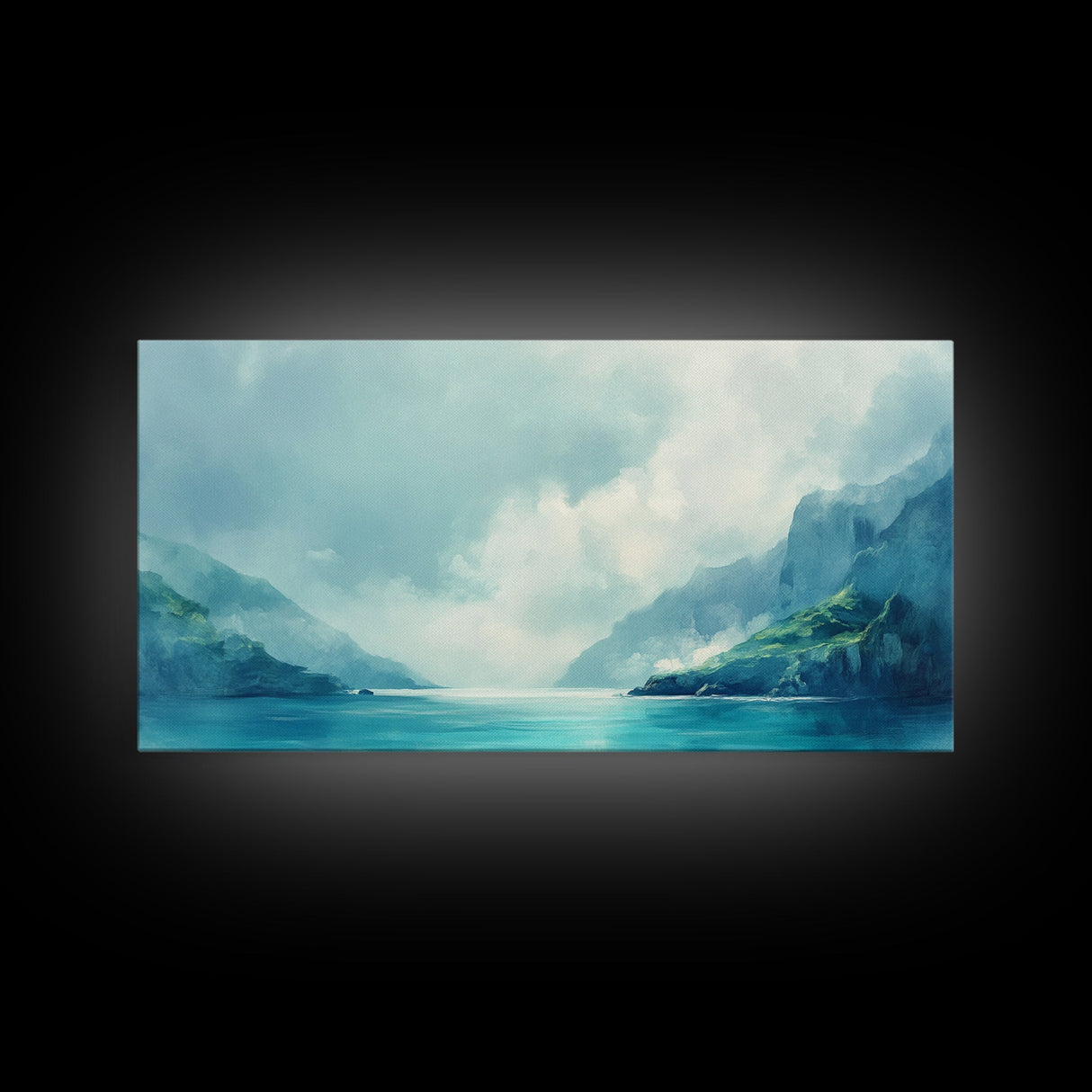 Serene Fjord, coastal landscape art, panoramic art, moody art, minimalist art, Canvas Print, above bed wall art, living room art