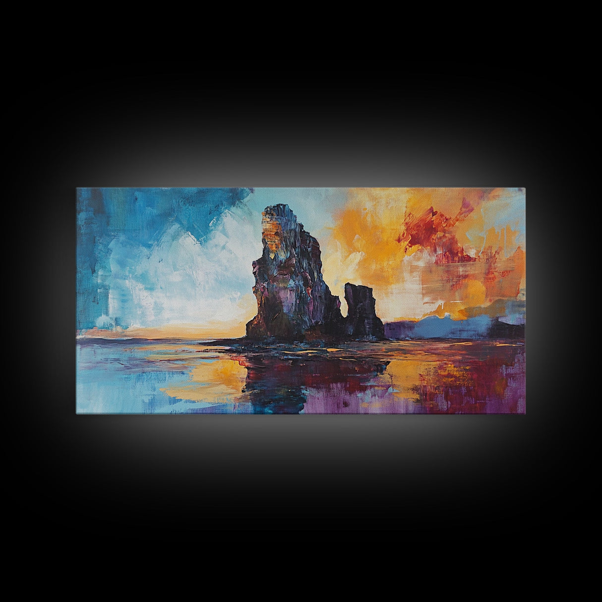 Dramatic Seascape, Framed Canvas Print, nautical painting, seascape painting, coastal decor, painting Morro Bay, extra wide art