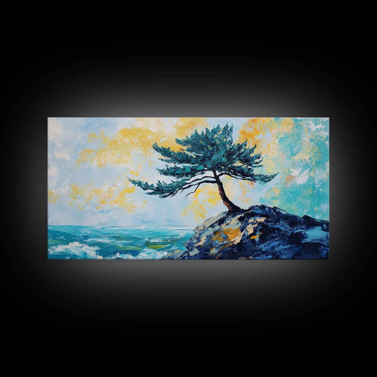Windswept Pine Tree, Coastal Painting, Landscape Painting, Framed Canvas Print, Bedroom Art, Above Couch Art, Minimalist Art