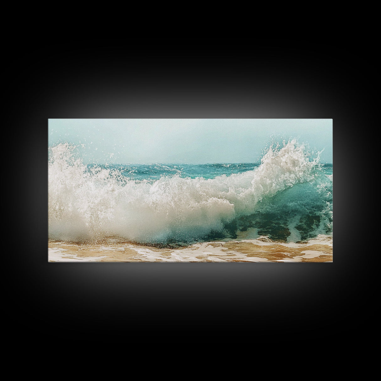 Ocean Wave, Beach Splash, Panoramic Art, Framed Canvas Print, Surf Wall Art, Nautical Decor, Coastal Wall Art, Extra Wide Art