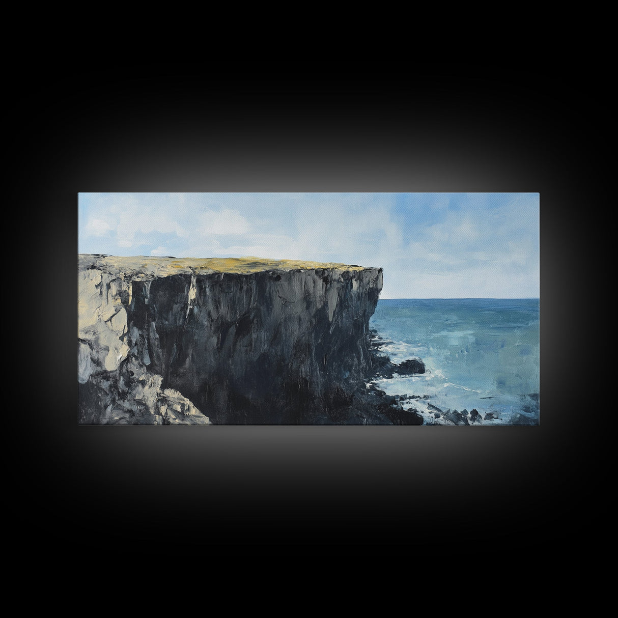 Ireland cliffs, coastal decor, ocean waves, Ireland painting, nautical wall art, framed canvas print, extra wide art, landscape painting