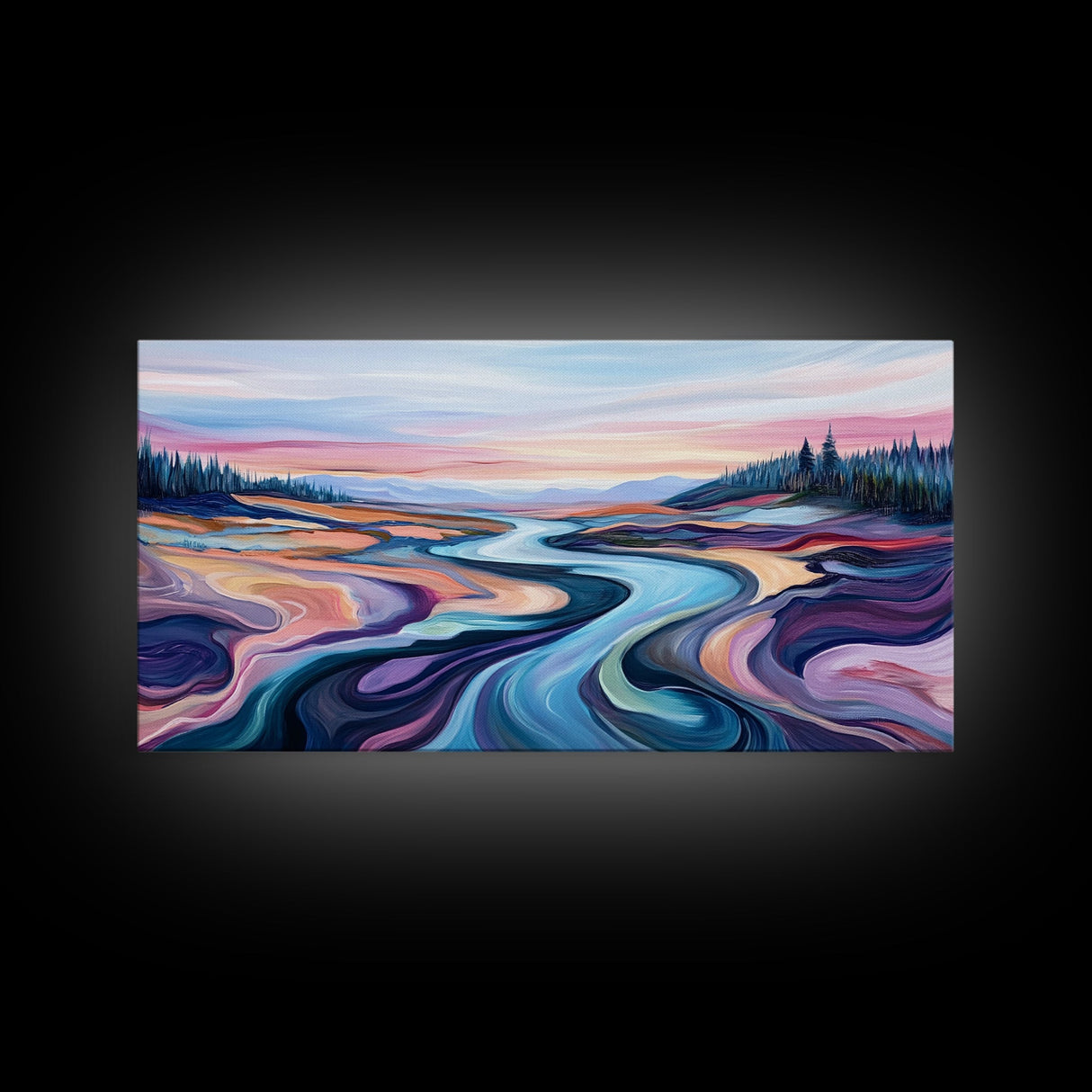 River Landscape, Abstract Art, Geometric Wall Art, Horizontal Wall Art, Extra Wide Art, Canvas Print, Living Room Art